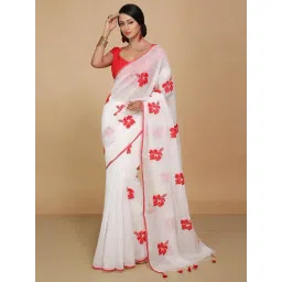 Bengal Handloom White Red Art Silk Handloom Saree With Unstitched Blouse-picture-43