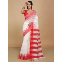 Bengal Handloom White Red Art Silk Handloom Saree With Unstitched Blouse-picture-14