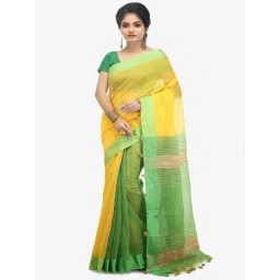 Bengal Handloom Yellow & Green Art Silk Sarees-picture-20