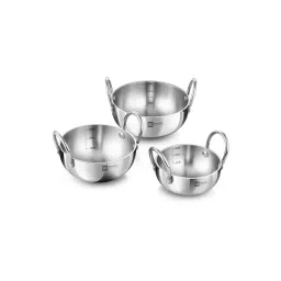 Bergner BE Bergner Essentials Silver Stainless Steel Mini Kadhais - Set of 3-picture-21