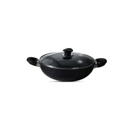 Bergner Essential Plus Press Aluminium Non-stick 20cm Kadai with Glass Lid, Induction Botton (Black) image 1
