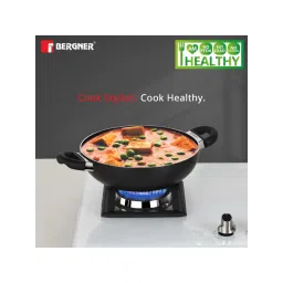 Bergner Essential Plus Press Aluminium Non-stick 20cm Kadai with Glass Lid, Induction Botton (Black) image 3