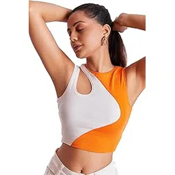 BERRY BIRD® Stylish Sleeveless Round Neck Slim Fit Cut Out Sholder Ribbed Knit Tank Crop Tops for Women & Girls Casual Beach and Gym Wear and Western Trendy Fashion-image-31