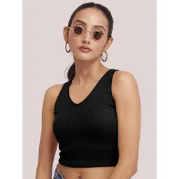 BerryBird Cotton V-Neck Sleeveless Opaque Fitted Crop Top-picture-42