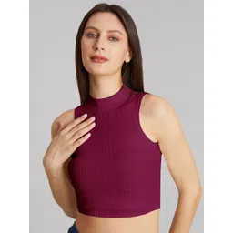 BerryBird High Neck Solid Sleeveless Crop Top-picture-36