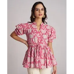 berrybird Women Floral Print Relaxed Fit Peplum Top-picture-49