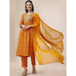 Berrylicious Bandhani Printed Thread Work Pleated A-Line Kurta & Trousers with Dupatta-picture-25