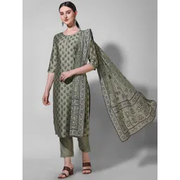 Berrylicious Ethnic Motif Printed Chanderi Batik Cotton Kurta with Trousers & Dupatta-picture-35