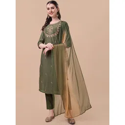 Berrylicious Ethnic Motifs Embroidered Chanderi Cotton Kurta with Trousers & Dupatta-picture-13