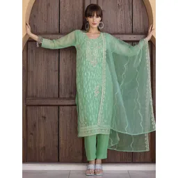 Berrylicious Women Embroidered Regular Sequinned Kurta with Trousers & With Dupatta-image-44