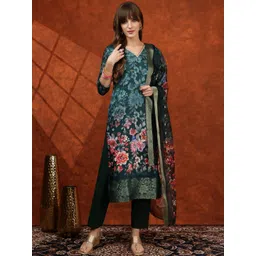 Berrylicious Women Floral Printed Regular Kurta with Trousers & Dupatta-picture-11