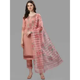 Berrylicious Women Peach-Coloured Embroidered Chanderi Cotton Kurta with Trousers-image-32