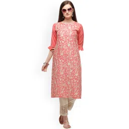 Berrylicious Women Pink Embroidered Thread Work Kurta with Trousers-image-7