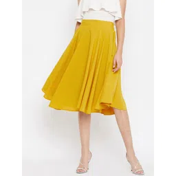 Berrylush Mustard Yellow Pleated Flared A-Line Skirt-picture-22