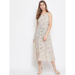Berrylush Women Beige Printed A-Line Dress-picture-30