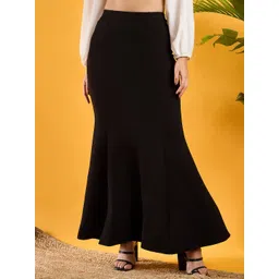Berrylush Women Black Solid High Rise A-Line Maxi Skirts-image-2