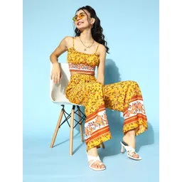 Berrylush Women Bright Yellow Printed Top with Trousers-picture-37