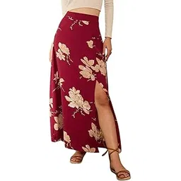 berrylush Women Floral Printed High-Rise Waist Zipper-Up Straight Hem Thigh-High Slit A-Line Maxi Skirt-picture-37