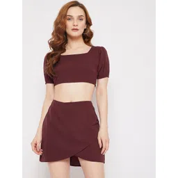 Berrylush Women Maroon Solid Crepe Co-Ord Set-image-31