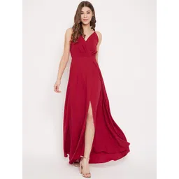 Berrylush Women Red Solid Maxi Dress-picture-34