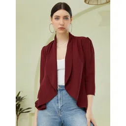 Berrylush Women Solid Three-Quarter Sleeves Open Front Blazer-image-20