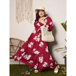 Berrylush Curve Floral Print Bishop Sleeve Maxi Dress-picture-27