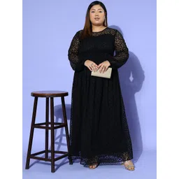 Berrylush Curve Plus Size Puff Sleeve Velvet A-Line Maxi Dress-picture-27