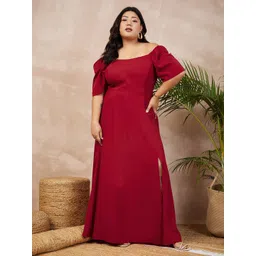 Berrylush Curve Plus Size Red Off Shoulder Maxi Dress-picture-39