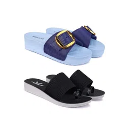 BERSACHE Women Pack Of 2 Open Toe One Toe Flats & Sliders-picture-38