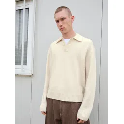 Bershka Men Solid Shirt Collar Pullover Sweater-picture-30