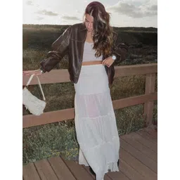 Bershka Women Colourblocked Crop Biker Jacket-picture-34