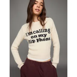 Bershka Women Typography Ribbed Crop Pullover-picture-25