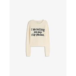 Bershka Women Typography Ribbed Crop Pullover image 2