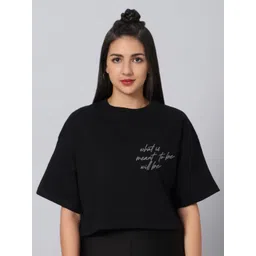Besick Typography Printed Drop-Shoulder Sleeves Crop T-shirt-picture-41