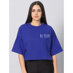Besick Women Oversized Typography Printed Drop-Shoulder Sleeves Cotton Crop T-shirt-picture-22