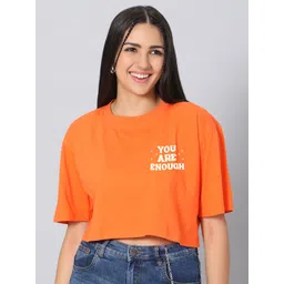 Besick Women Typography Printed Drop-Shoulder Sleeves Crop T-shirt-picture-19