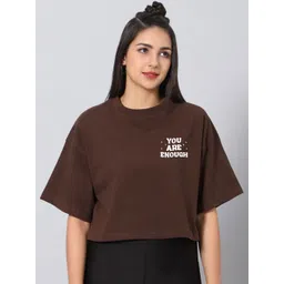 Besick Women Typography Printed Drop-Shoulder Sleeves Crop T-shirt-picture-20