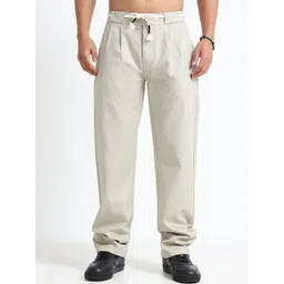 BEVDAAS Men Relaxed Mid-Rise Easy Wash Pleated Korean Pants-image-4