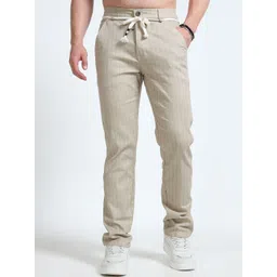 BEVDAAS Men Solid Striped Mid-Rise Relaxed Fit Trousers-image-7