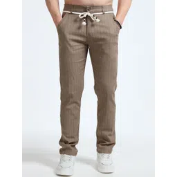 BEVDAAS Men Striped Relaxed Fit Mid-Rise Easy Wash Korean Pants-image-6