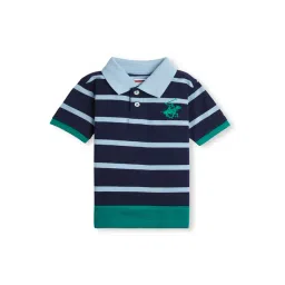 Beverly Hills Polo Club Kids Navy & Green Striped Polo T-Shirt-picture-18