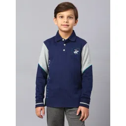 Beverly Hills Polo Club Kids Navy & Grey Color Block Full Sleeves Polo T-Shirt-picture-39