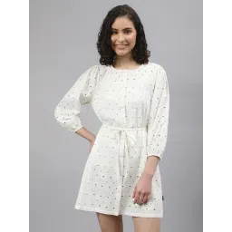 Beverly Hills Polo Club Off-White Cotton Self Pattern A-Line Dress-picture-30