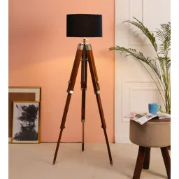Inspired Black Fabric Shade Tripod Floor Lamp With Wood Base By Beverly Studio-picture-14