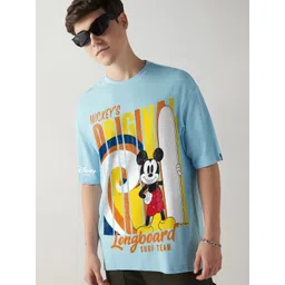 Bewakoof AIR Men Mickey Mouse Graphic Printed Round Neck Cotton Oversized T-shirt-picture-30