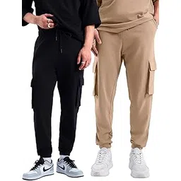 bewakoof Air 1.0 Men's Solid Oversized Fit Terry Cargo Joggers(Pack of 2)-picture-21