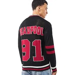 bewakoof Air 1.0 Official Marvel Merchandise Deadpool Men's Typography Oversized Fit Full Sleeve Polo Neck Cotton Sweater-picture-34