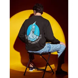 Bewakoof Black God of Underworld Printed Long Sleeves Oversized Pullover Sweatshirt-picture-31