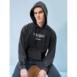 Bewakoof Black Loose Fit Graphic Print Hooded Sweatshirt-picture-44