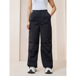 Bewakoof Black Relaxed Fit High Rise Parachute Pants-picture-26